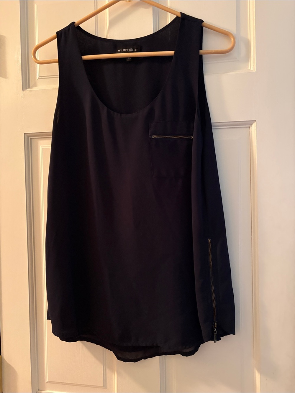 My Michelle Black Sleeveless Tank with Zip Pocket Detail